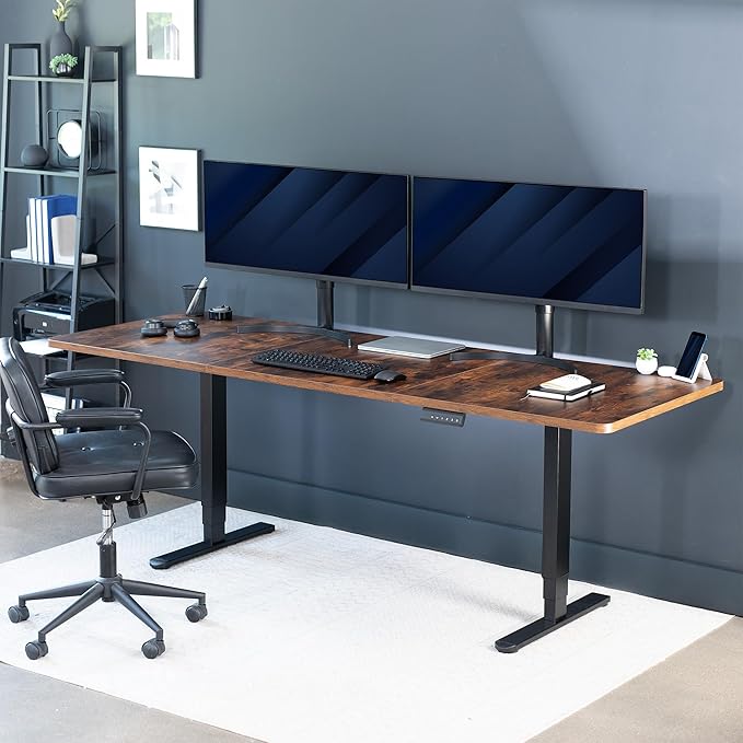 VIVO Electric 83 x 30 in Dual Motor Sit Stand Desk, Memory Height Adjustment, 2B Series, Rustic Vintage Brown Top Black Frame, DESK-KIT-2B8N