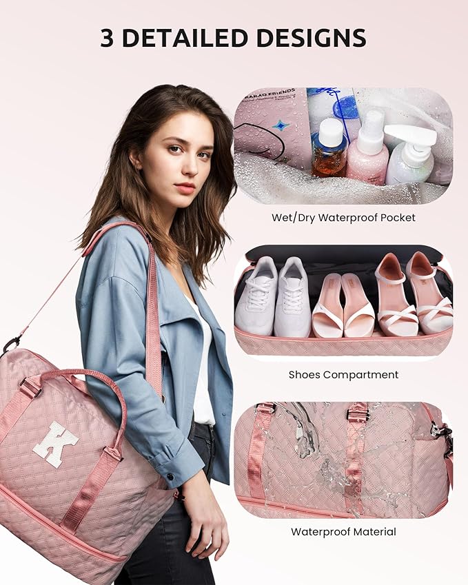 Initial Duffle Bag - Personalized Weekender Monogram Letter Travel Overnight Bag with Makeup & Shoe Compartments, Granddaughter & Friend Gifts'