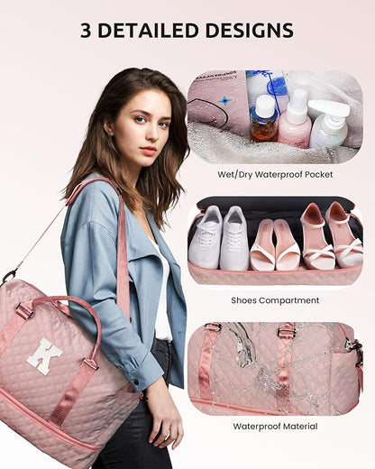Trip Gifts for Mom From Daughter - 5 6 7 8 9 10 11 12 13 14 15 16 Year Old- Duffle Bag with Shoe Compartment,Teen Weekender Bag, Letter Travel Bag with Makeup Bag (Letter B)