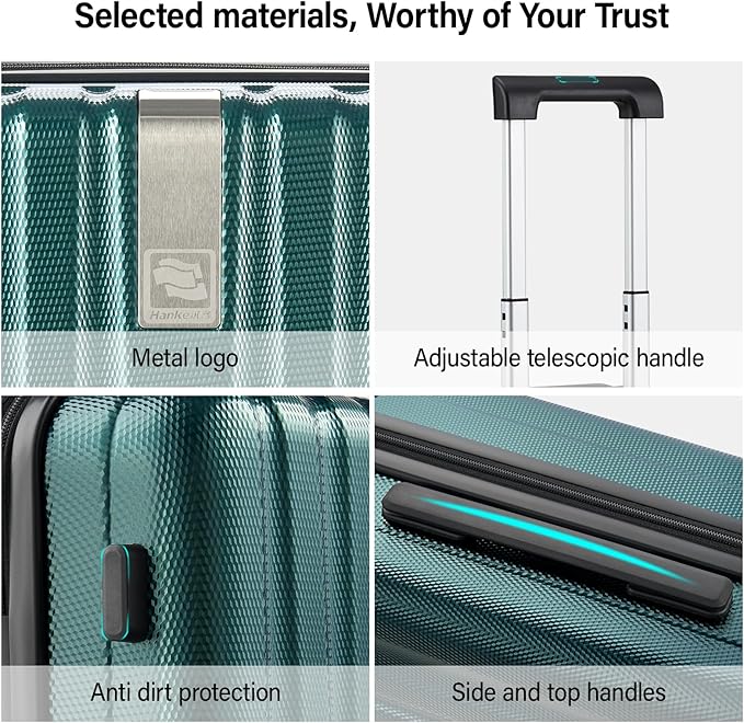 Hanke Hardshell Luggage Sets 3 Piece Extra Large Suitcases with Lock,28 Inch Luggage with Spinner Wheels, PC Travel Suitcase for Women Men 20 24 29Inch,Blackish Green