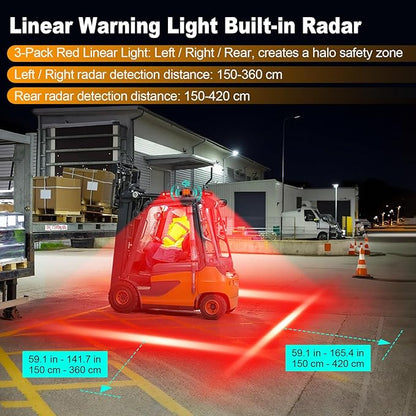 Radar‑Based Safety Warning System, Magnetic Forklift Safety Light 3‑Pack with Radar Sensor, Flashing LED Amber Strobe Light with Voice Alarm for Enhanced Warehouse Safety, DC 12–100V