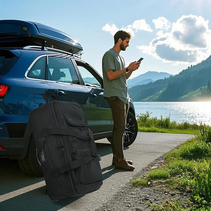 Extra Large Rolling Travel Duffle Bag with Wheels Shoes Compartment Wet Pocket 85-100L Big Expandable Duffel Bag for Men Women Heavy Duty Foldable Collapsible Luggage Camping, Black
