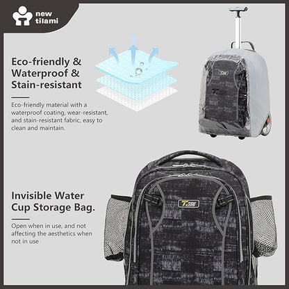 NEW TILAMI 20" Rolling Backpack for Teens Adults, Climbing Stairs Waterproof Backpack with Wheels for School Business Trave Camping with Laptop Compartment, Fit 17 Inch Laptop, Grey Mosaic