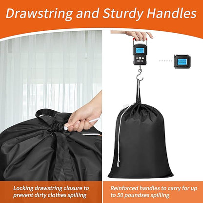 Polecasa Extra Heavy Duty Large Laundry Bag with Sturdy Handles and Drawstring Closure, 28 x 36 inches Durable Storage Bags for Basket, Hamper, College, Dorm, Travel, Black