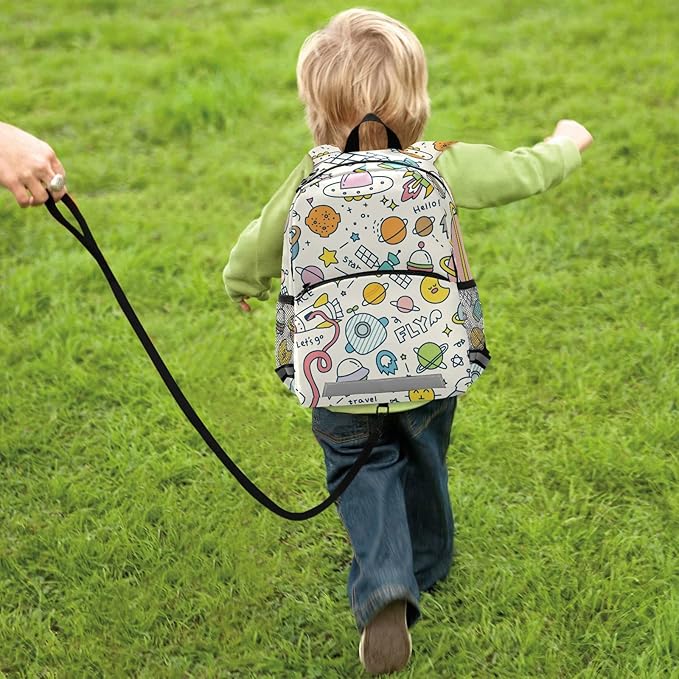 Cute Space Universe Kid's Toddler Backpack for Boys Girls Preschool Nursery with Safety Leash (01147)