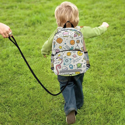 Cute Space Universe Kid's Toddler Backpack for Boys Girls Preschool Nursery with Safety Leash (01147)