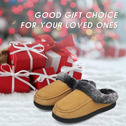 Mishansha Women's House Shoes Memory Foam Suede Moccasin Slippers Winter Warm Fleece Lined Home Shoes with Anti-Skid Rubber Sole