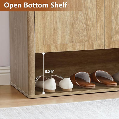 40.94'' Tall and Large Shoe Storage Cabinet with Doors and Adjustable Shelves, 5-Tier Modern Shoe Rack Cabinet Storage for Entryway, Entrance, Hallway, Living Room - Natural