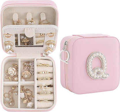 Birthday Gifts For Women, Initial Jewelry Box, Travel Jewelry Case, Gifts for Wife Girlfriend, Small Travel Jewelry Organizer, Gift for Girls, Graduation Gifts for Her, Bridesmaid Gifts
