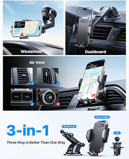 andobil Car Phone Holder, 2025 Military-Grade 89lbs Strongest Suction Phone Holders for Your Car Dashboard/Windshield/Vent Easy Clamp Car Phone Mount Stand for iPhone 17 16 15 14 13 Pro Max Samsung