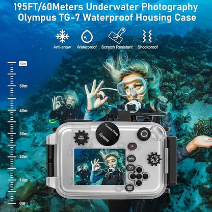 Sea frogs Camera Housing Compatible with Olympus TG-7, with Wide-Angle Lens and Red Filter, Waterproof IPX8 Rated, 60m/197ft Depth Protection Underwater Camera Case (White)