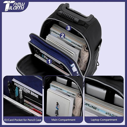 NEW TILAMI 19 Inch Rolling Backpack 360°rotating Universal Wheel, Large Organizer Compartments, Adjustable Handle, Carry on for School Students Business Travel, Blue Shadow Illusory Form