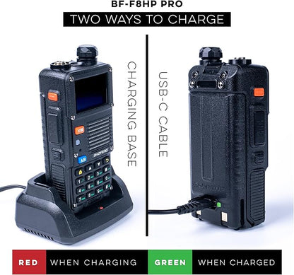 BAOFENG BF-F8HP PRO 10 W Tri-Band Two-Way Radio – UV-5R 7th Gen, 1000 Channels, GPS & NOAA Weather, Aviation/VHF/UHF/1.25 m Scanner, IP54 Rugged, USB-C Rechargeable Battery