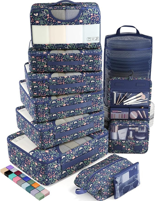 Veken 10 Set Packing Cubes for Travel Essential, Suitcase Organizer Bags in 4 Sizes, Carry-On Luggage Accessories with Large Laundry & Hanging Toiletry Bag, Must-Have for Airplane, Road Trip & Camping