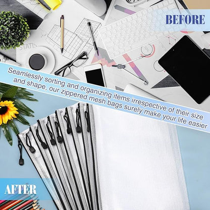 Jetec 32 Pcs Mesh Zipper Bags Toy Storage Bikini Organizer Bag Bolsas Para Guardar Trajes De Bano Waterproof Zipper Reusable Pouch Puzzle Multipurpose for Storage Office(Black,13 x 9.5 Inch)