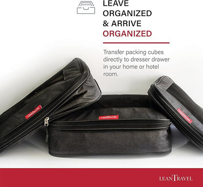LeanTravel Compression Packing Cubes for Travel Organizers with Double Zipper (3-Pack (2L+1M), Black)