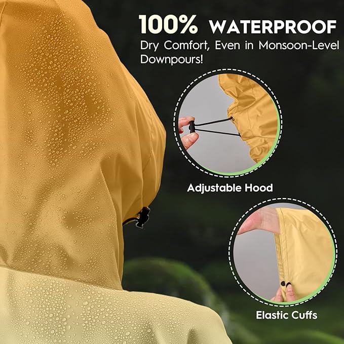 Bruvoalon 3-in-1 Rain Poncho with 1/4 Zip & Chest Pocket, Waterproof, Sunshade, Ground Mat for Adults & Youth Emergency