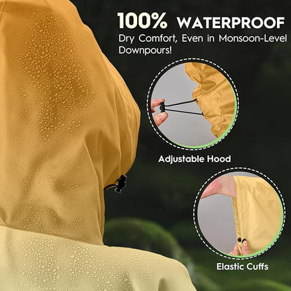 Bruvoalon 3-in-1 Rain Poncho with 1/4 Zip & Chest Pocket, Waterproof, Sunshade, Ground Mat for Adults & Youth Emergency