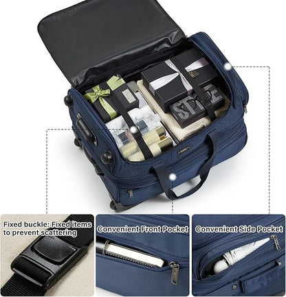 Hanke Large Expandable checked Luggage Suitcases with Wheels Foldable Duffle Bag for Travel suitcase for Women Men Garment Bag（Blue）