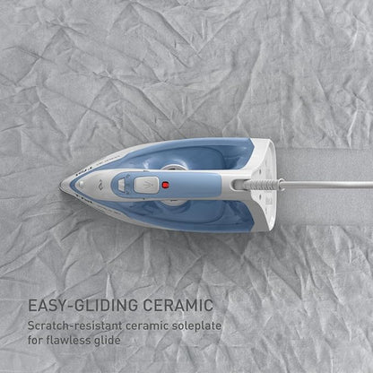 T-Fal Virtuo Steam Iron for Clothes Garment Steamer, Burst of Steam & Spray, Portable Iron and Steamer for Clothes, Ceramic Nonstick Soleplate, 1400 Watts, Anti-Drip, Auto-Off, Easy Ironing, Blue