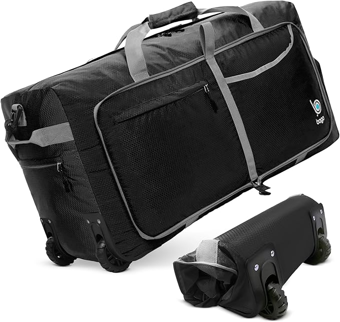 Bago Rolling Duffle Bag with Wheels - 31" 120L Foldable Weekender Bag, Waterproof Travel Duffel Bag, Heavy Duty Lightweight Duffle Bag for Traveling, Rolling Duffel Bag with Wheels (Black)