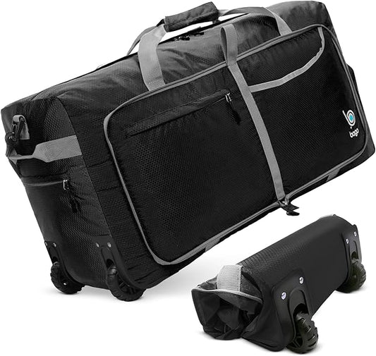 Bago Rolling Duffle Bag with Wheels - 27" 80L Foldable Weekender Bag, Waterproof Travel Duffel Bag, Heavy Duty Lightweight Duffle Bag for Traveling, Rolling Duffel Bag with Wheels (Black2023)