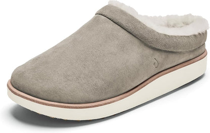 OLUKAI Mani Women's Leather Mule Slippers, Soft & Comfortable Slippers with Fleece Lining, Thick Rubber Outsole, All-Day Wear