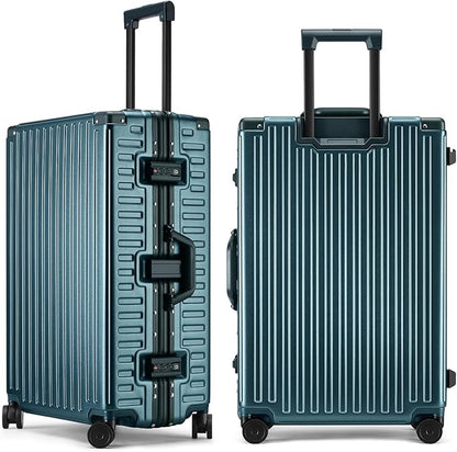 ROAMING Zipperless Luggage 26 Inch with Aluminum Frame, Checked-Large Lightweight 3-Layer PC Hard Shell Suitcase with Spinner Wheels, Metal Travel Luggage with Three TSA Locks, Dark Night Green