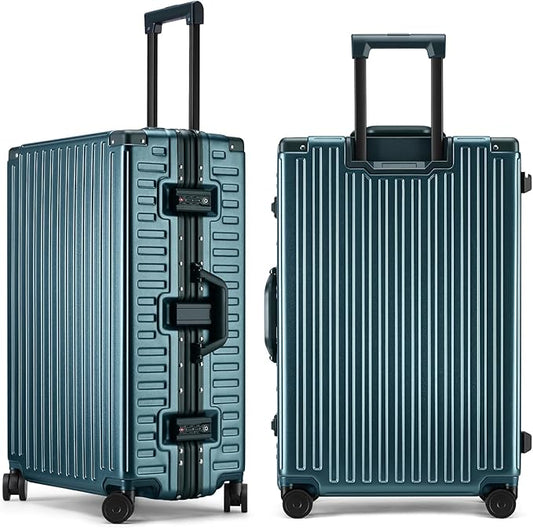 ROAMING Zipperless Luggage 28 Inch with Aluminum Frame, Checked-Large Lightweight 3-Layer PC Hard Shell Suitcase with Spinner Wheels, Metal Travel Luggage with Three TSA Locks, Dark Night Green