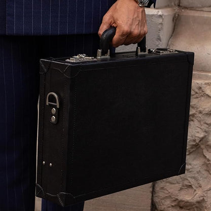 Time Resistance Leather Attache Case - Full Grain Italian Leather Briefcase - Laptop Bag up to 15” - Hard Case with Lock