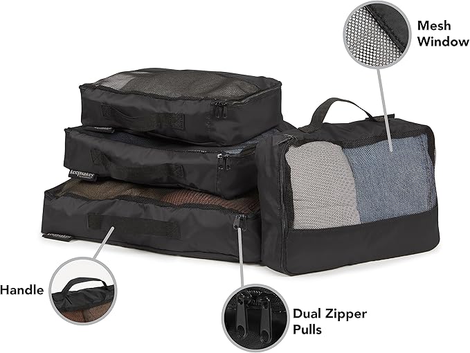 Covermates Packing Cube Set - Premium Polyester - Dual Zipper Pulls - Carrying Handle - Front Mesh Window - Travel Organization, Black