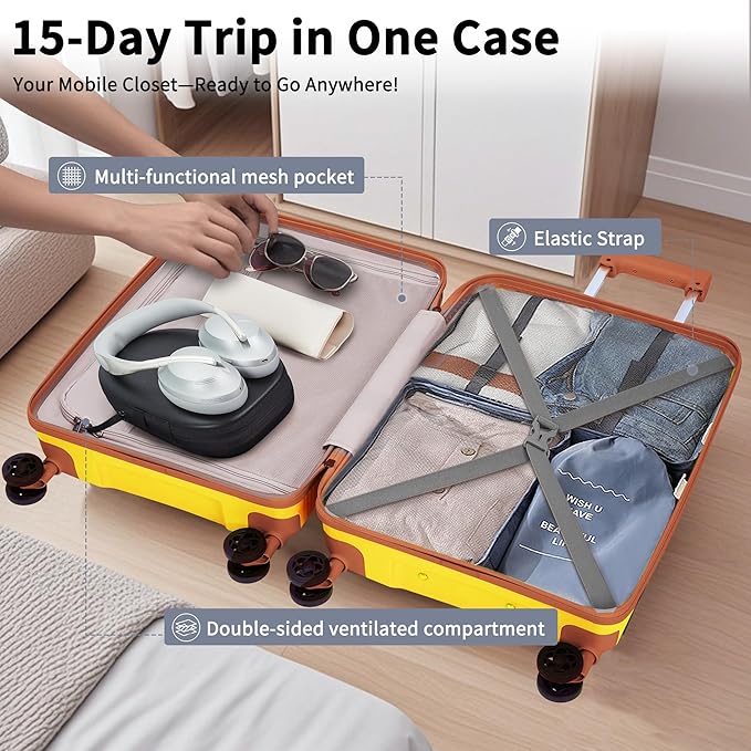 Luggage Sets 5 Piece,Lightweight,Impact-Resistant,Wear-Resistant Suitcases with Wheels, Hardshell Suitcase Set with Spinner Wheels, PP Carry on Luggage Set with TSA Lock, Travel Luggage