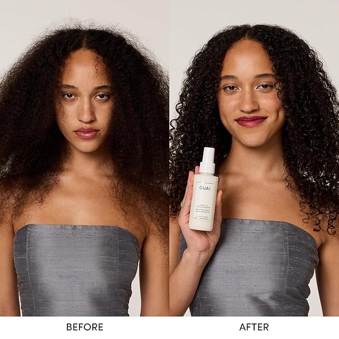 OUAI Full Size Leave In Conditioner & Deluxe Size Wave Spray Bundle - Hair Styling Products for Frizz Control, Volume, Texture & Added Shine (2 Count)