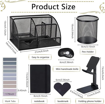 Office Supplies,Desk Accessories,Stapler and Tape Dispenser Set,1000 Staples,Staple Remover,Pen Holder,Folding Phone Holder,Journal Notebook,Ballpoint Pen,Scissor,Ruler,Clear Tape,Sticky Notes,Ect