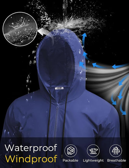 COOFANDY Mens Packable Rain Jacket Lightweight Waterproof Raincoat with Hood Outdoor Rain Gear Travel Hiking Cycling