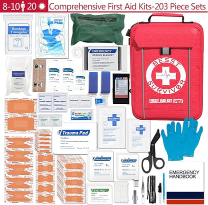 Comprehensive First Aid Kit -Labeled Compartments for Trauma & Emergencies, Compact Emergency Kits for Car, Boats, Camping, Hurricanes and Outdoor Emergencies Survival -265 Piece