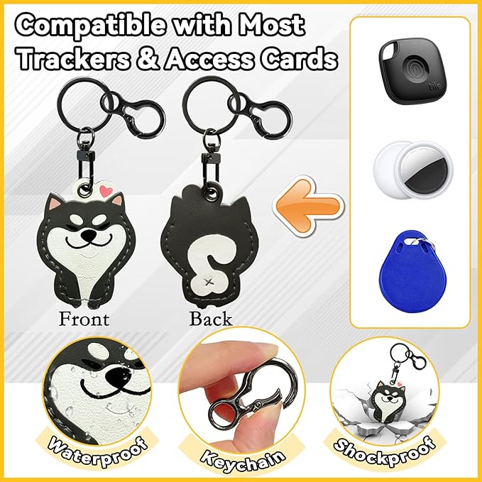 Leather Keychain for Airtag, Cute Protective Keychain Holder Compatible with Apple Air Tag,GPS Case Cover for Keys(Dog)
