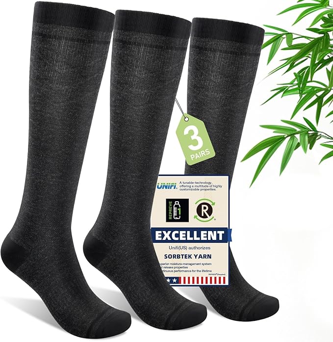 Compression Socks Women & Men, 15-20 mmHg Bamboo Viscose Knee High Soft Support for Flying Travel Daily