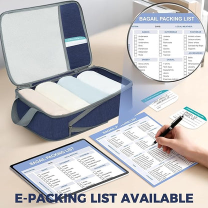 BAGAIL 6 Set Lightweight Compression Packing Cubes with Packing List, Anti-Tearing Expandable Organizer Bags for Travel, Navy
