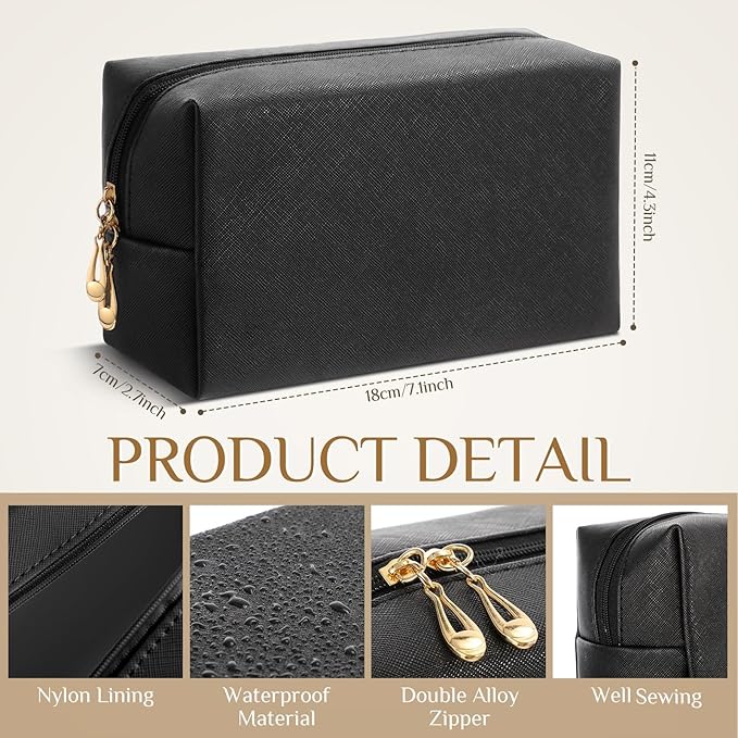 Cunno 100 Pcs Makeup Bags Bulk PU Leather Cosmetic Pouch Christmas Small Pouch Bag DIY Toiletry Bags Preppy Aesthetic Travel Storage Organizer for Women Travel Christmas Party Gift(Black)