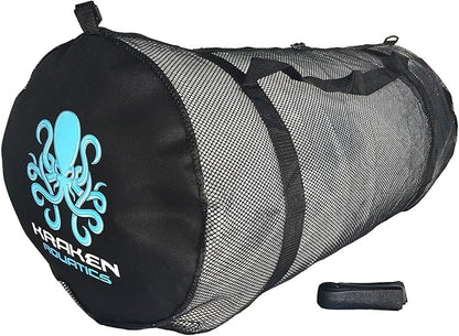 Kraken Aquatics Mesh Duffle Bag with Shoulder Strap | Large Dive Bag for Scuba Diving Gear, Snorkeling, Freediving, Spearfishing, Swimming & Beach | Heavy-Duty Mesh Duffel Bag for Quick Drying