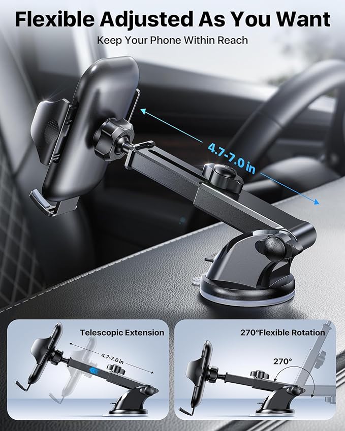 andobil Car Phone Holder, 2025 Military-Grade 89lbs Strongest Suction Phone Holders for Your Car Dashboard/Windshield/Vent Easy Clamp Car Phone Mount Stand for iPhone 17 16 15 14 13 Pro Max Samsung