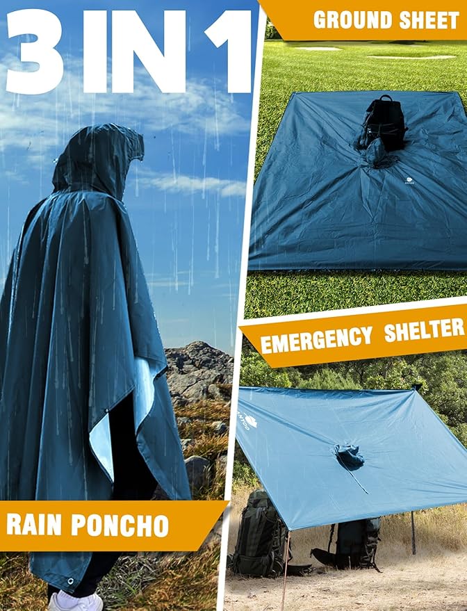 ANYOO Hooded Rain Poncho for Adults Waterproof Lightweight Rain Coat for Men Women Reusable Rain Jacket for Emergency Outdoor