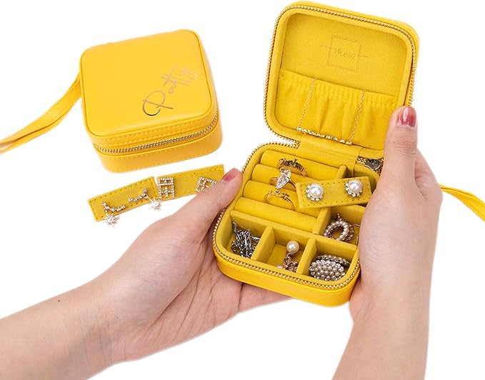 Angelina's Palace Personalized Jewelry Case with Name Engraved,Custom Leather Travel Jewelry Organizer Box for Rings,Earrings,Necklaces,Birthday Bridesmaid Gift For Women