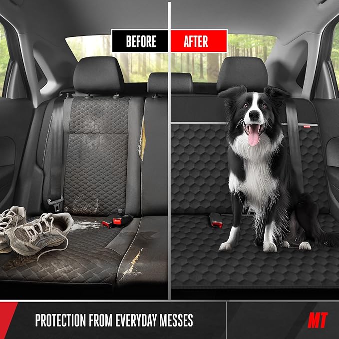 Motor Trend Dog Car Seat Cover for Back Seat - Waterproof Non-Slip Scratch-Resistant Back Seat Pet Cover for Dogs - Universal Fit Dog Accessories for Cars, Trucks, SUV, & Vans - Black