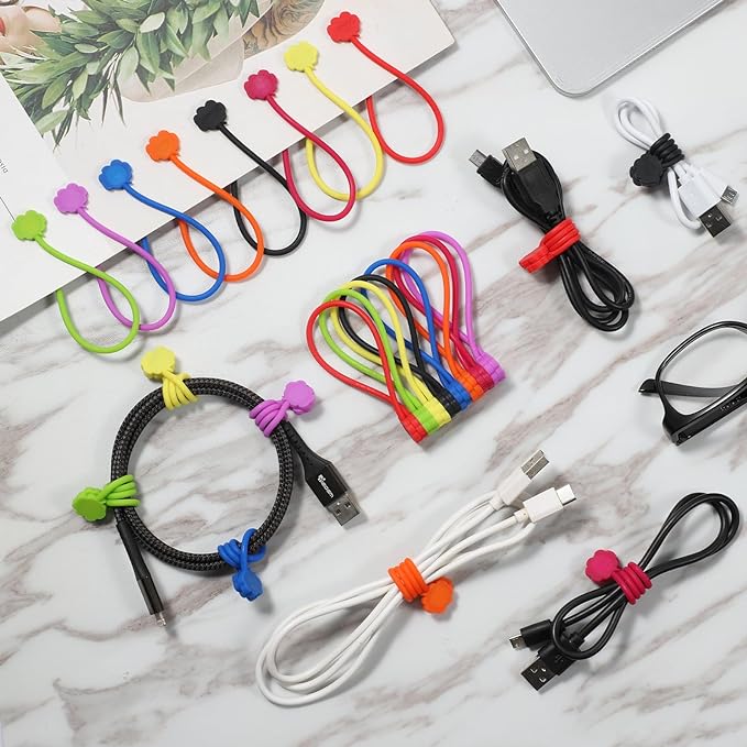 SOOOEC Magnetic Cable Ties, 8 Pack 7.2" Magnetic Twist ties Cute Cloud Design, Silicone Zip Ties with Strong Magnet for Bundling and Organizing, Fridge Magnets, Assorted Colors.