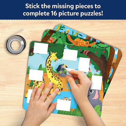 Skillmatics Puzzle Activity - Tape It Animal Sticker Puzzles, 300+ Easy-Tear Stickers, Reusable Art & Craft Kit, Educational Fine Motor Skills & Travel Toy, Gift for Kids Ages 4, 5, 6, 7, 8