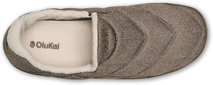 OLUKAI Puku'i Men's Fleece Slippers, Comfortable Activewear Slippers, Premium Full-Grain Leather & Jersey Knit, Drop-In Heel & All-Day Comfort