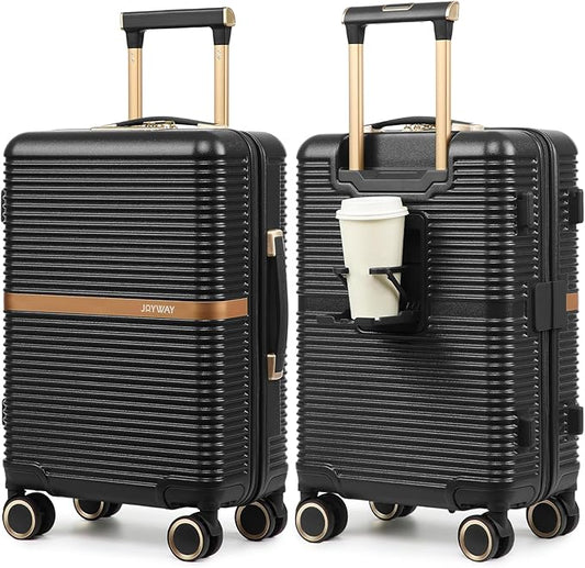 Joyway Lightweight Carry-On Luggage 20 Inch with Spinner Wheels, TSA Lock, Durable ABS Hardshell Suitcase for Business & Travel (Black, 20 Inch)