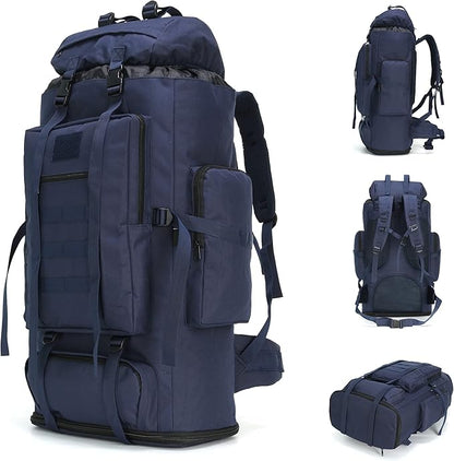 100L Hiking Camping Backpack MOLLE Rucksack Waterproof Daypack (Blue)